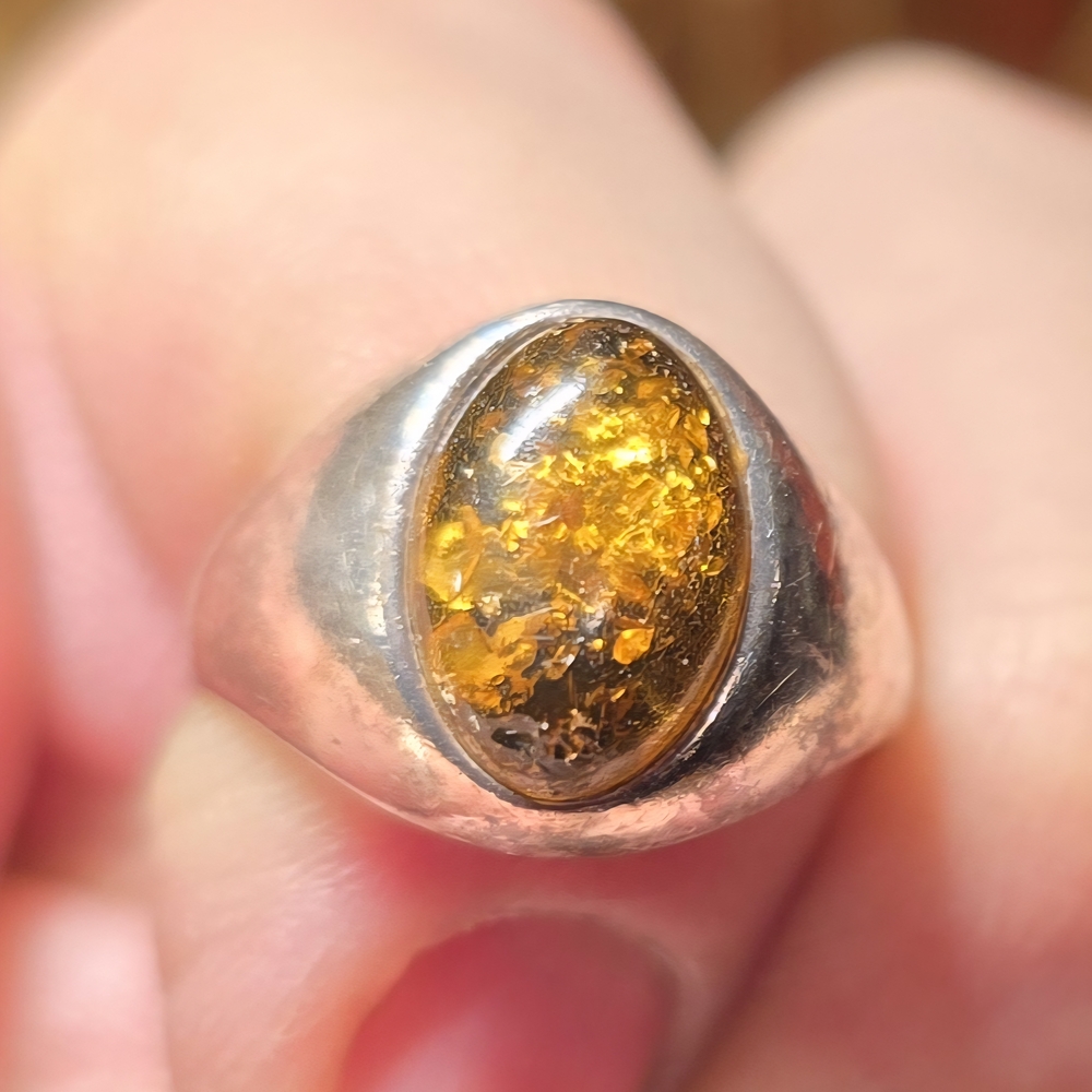 Baltic Amber Cabochon Sterling-Style Signet Ring in Golden Honey